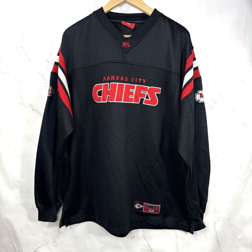 Vintage 90s NFL Kansas City Chiefs Sweatshirt Mens L Black Pullover v neck Retro